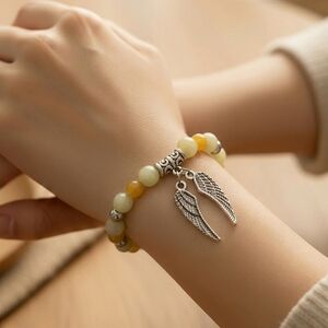 Archangel Jophiel Alashan Agate Crystal Beads 6.75" Bracelet